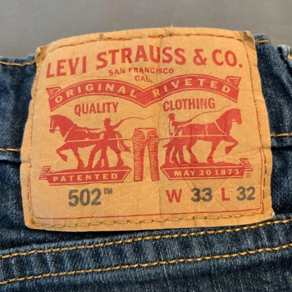Levis 502 Jeans Mens Mid Rise 33x32 (35x30) Medium Blue Tapered‎ Stretch Denim